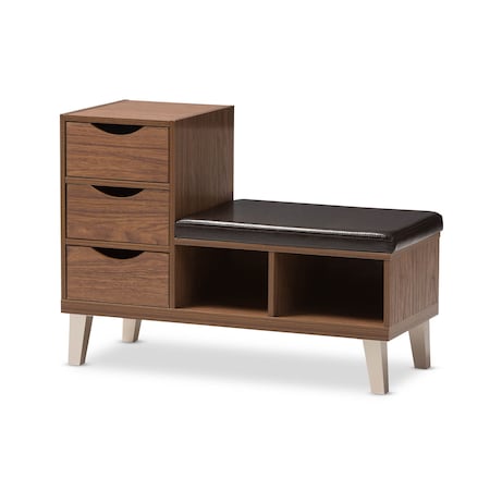Baxton Studio Arielle Walnut Wood 3-Drawer Shoe Storage Bench with Two Open Shelves 129-6462